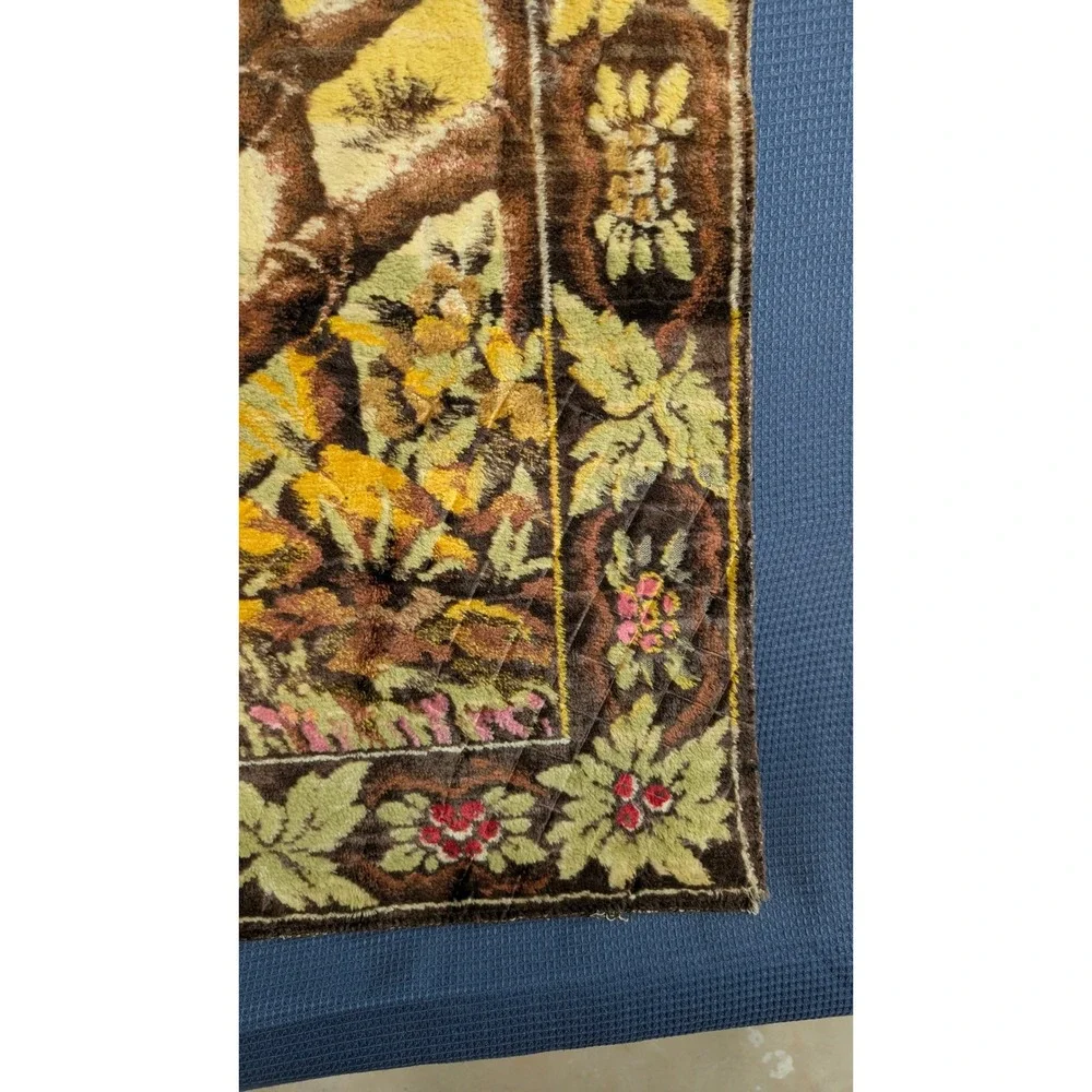 Italian Vintage Velvet Horse Tapestry 4x6 Wild Horses Nature Scene Wall Hanging